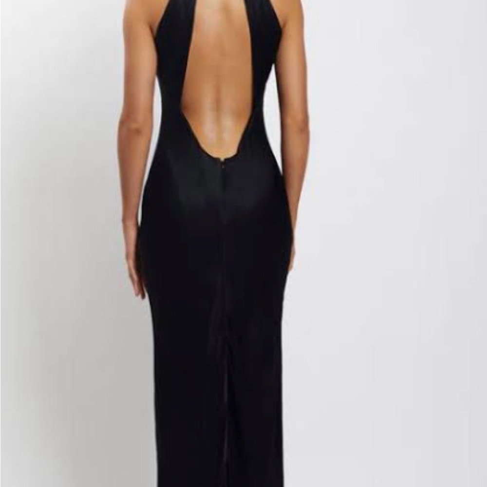 Meshki Claire Satin Drape Back Maxi Dress with Split - Black - Large - Picture 3 of 11